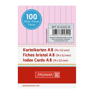 Карточки для картотеки Brunnen, линейка, 190 гр/м2, А8, 100 штук Розовый - 7